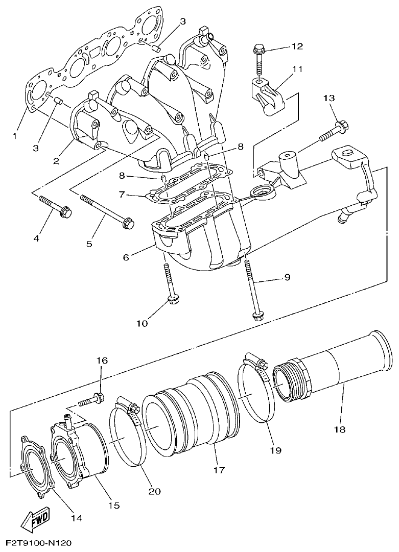 Yamaha F2ML EXHAUST 1 parts diagram